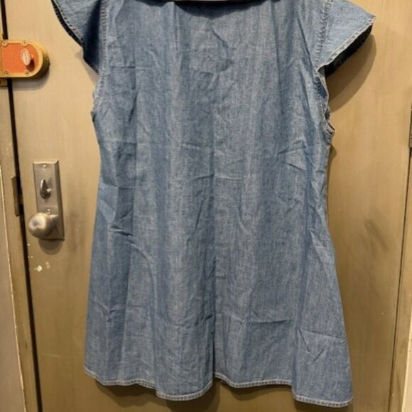 Miss Selfridge denim babydoll shirt mini dress in blue chambray - Picture 12 of 16